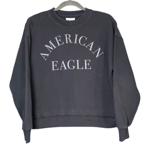 American Eagle Medium Sweatshirt Crewneck Sweater Grey AE Graphic Top Long Shirt - Picture 1 of 9